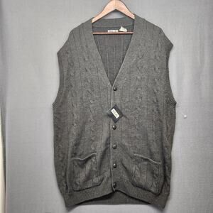 D'Avila Sweater Vest Mens 2XLT Grey V Neck Pockets Grandpa Preppy NEW